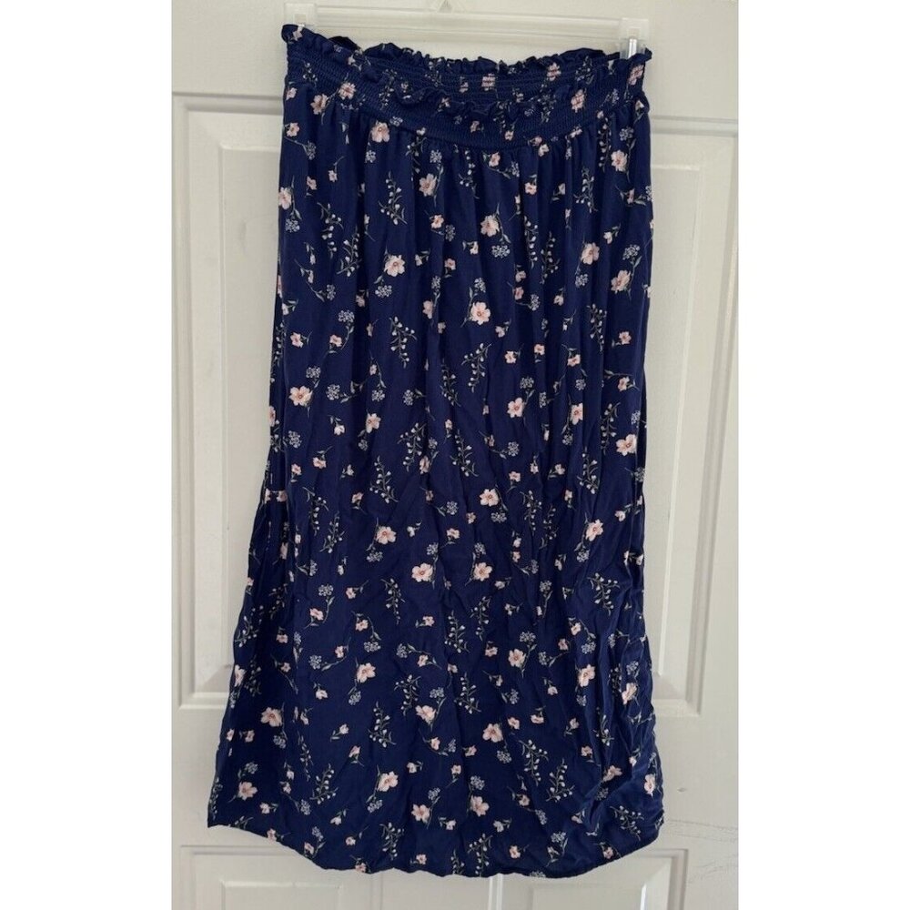 Old Navy Floral Midi Skirt Stretch Ruffle Blue Women's Size Medium